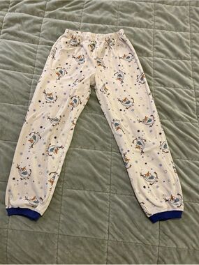 Kids White Olaf Print Pajama Pants with Blue Cuffs